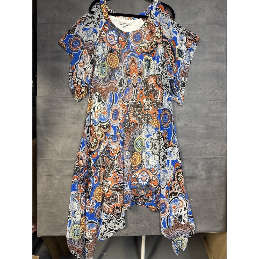 Robbie Bee dress Vibrant Colors Paisley Pattern Cold Shoulder 14